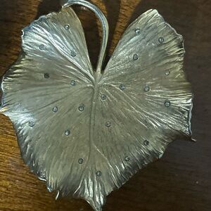 Gold Leaf Brooch with Crystal Accents